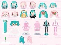 an image of some anime characters with different outfits and hair styles on them, all in pastel colors