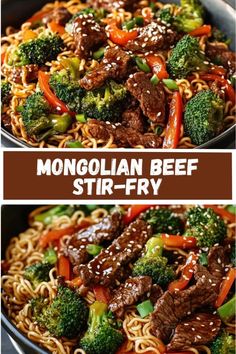 beef and broccoli stir fry in a skillet with the words, how to cook