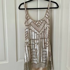 Size Xs. Beautiful White, Sequin Mini Dress. Perfect For Your Reception / After Party Dancing, A Bachelorette Night Out, A Honeymoon Date Night Outfit, Or A Festive Outfit For The Night Before The Big Day :) Excellent Condition - Worn Once Beaded Mini Dress, Party Dancing, Parker Dress, After Party, Sequin Beading, Sequin Mini, Sequin Mini Dress, Festival Outfits, Dresses Xs