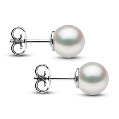 Lustrous white Akoya cultured pearls shimmer elegantly in these timeless women's stud earrings. 18K White Gold Akoya cultured pearls Secures in place with friction backs. From the Yoko London collection Fine Jewelry Akoya Pearl Earrings For Formal Events, Classic White Gold Pearl Earrings For Formal Occasions, Formal Akoya Pearl Earrings, Classic Akoya Pearl Earrings For Formal Occasions, Classic Pearl White Earrings With Pearl Pendant, Pearl White Formal Earrings With High Luster, Formal Pearl White Earrings With High Luster, Formal White Gold Akoya Pearl Earrings, Formal Round Pearl Pendant Earrings