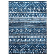 a blue and white rug with different patterns