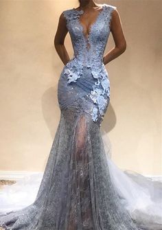 newarrivaldress.com custom made Modest Straps Lace Sheer Mermaid Evening Dress | 2019 Sleeveless Evening Gown Blue Long Prom Dresses, Mermaid Prom Dresses Lace, Light Sky Blue, Prom Dresses Sleeveless, Lace Prom Dress, Long Prom Dresses, Lace Mermaid, Dresses Elegant, Mermaid Evening Dresses