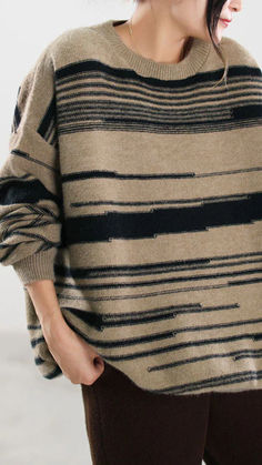 Tops Winter, Striped Knit Sweater, Sweater Tops, Knitwear Fashion, Winter Tops, Casual Sweaters, Knit Fashion, Knitting Inspiration