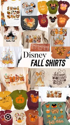 disney fall shirts with pumpkins and mickey ears on them, all in different colors