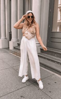 What shoes to wear with linen pants: 8 Options That Rock! Linen Pants White Sneakers, Linen Pants Converse Outfit, Linen Pants Shoes, Linen Pants Sneakers Outfit, Shoes To Wear With Linen Pants, How To Wear White Linen Pants, Shoes With Linen Pants, White Linen Pants Outfit Dressy, Linen Pants With Sneakers