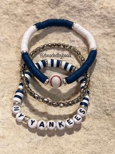 Handmade beaded bracelet Casual Heishi Beads Jewelry, Silver Beaded Wristband With Round Beads, Silver Heishi Beads Bracelet, Silver Heishi Beaded Bracelets With Colorful Beads, Stack Bracelets, Ny Yankees, Bracelet Ideas, Bracelets Handmade Beaded, San Antonio Tx