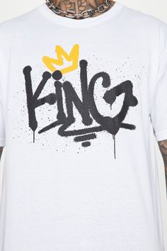 Model Height: 6'4 - Wearing Large Big & Tall: Height 6'5 - Wearing XXXL Available In White. Crew Neck Short Sleeve Print Screen Disclaimer: Due To The Printing Process A Difference In Saturation May Occur. Each Garment Is Unique. Print Placement Will Vary. 100% Cotton Imported | Mens Drip King Short Sleeve Tee Shirt in White size Large by Fashion Nova Mens Drip, Tall Height, Print Screen, Shirt Designs For Men, Grunt Style, White Crew Neck, Free Dresses, Print Placement, Personal Marketing