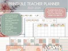 the printable teacher planner is shown with flowers