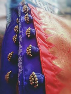 Saree Tassels Designs Latest, Saree Kuchu Designs Latest, Tassels For Saree, Gold Blouse Designs, Saree Kuchulu