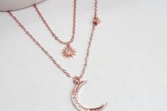 Sun Moon Star necklace,2 Strand rose gold necklace,CZ moon jewelry,2 layer 2 strand. best friend nec Girlfriend Presents, Moon Star Necklace, Presents For Girlfriend, Presents Christmas, Everyday Bracelet, Birthday Gift For Mom, Best Friend Necklaces, Sun Moon Stars, Gift Girlfriend