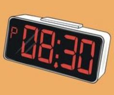 a digital clock with red numbers on the front and back sides is shown in an orange background