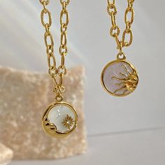 Sol + Lune Necklaces – Terra Soleil White Round Necklace With Sun And Moon Design, White Sun And Moon Design Round Necklace, White Pendant Necklace With Sun And Moon Design, Silver Sun And Moon Design Gold-plated Necklace, Sun And Moon Design Charm Necklaces, Wild Moon, Gold Coin Necklace, Moon Dust, Inner Goddess