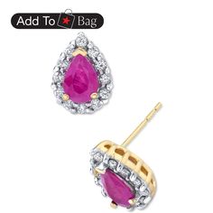 in stock Halo Diamond, Red Gold, Ruby, Pick Up, Buy Online, In Store, Stud Earrings, Red, Gold