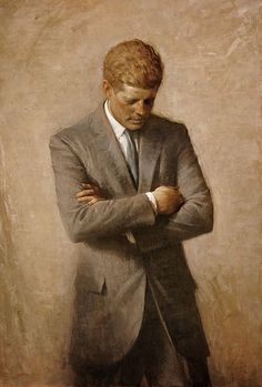 a painting of a man in a suit with his arms crossed