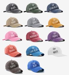 six different colored hats with the same slogan on them