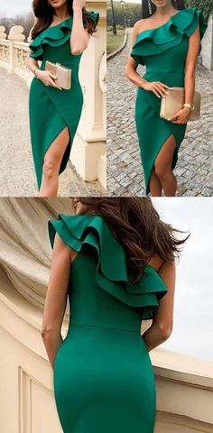 Green Ruffled Midi Dress For Party, Cocktail Dress Green, Green Gown, Formal Party Dress, Gown Prom, Midi Cocktail Dress, Dress Gown, Formal Party, New Years Party