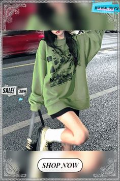 Korean Style Print Green Hoodie Women Oversize Sweatshirt Female Harajuku Fashion Long Sleeve Pullover O-neck Tracksuit Oversized Harajuku Sweatshirt For Fall, Oversized Harajuku Sweatshirt For Winter, Oversized Harajuku Style Winter Sweatshirt, Oversized Long Sleeve Harajuku Tops, Oversized Harajuku Sweatshirt For Streetwear, Harajuku Style Letter Print Sweatshirt For Fall, Harajuku Style Long Sleeve Spring Sweatshirt, Harajuku Style Crew Neck Winter Hoodie, Winter Harajuku Style Hoodie With Crew Neck