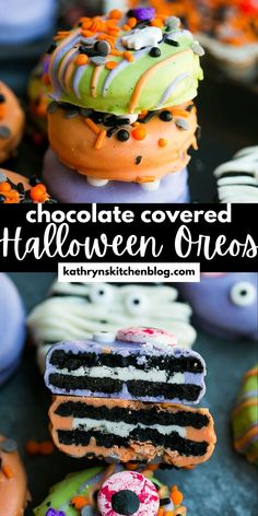 halloween oreo cookies with chocolate covered halloween oreos in the middle and on top