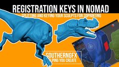 an image of a blue dinosaur next to a yellow background with the words registration keys in nomad