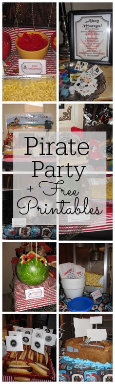 a collage of pictures with the words pirate party food and printables on it