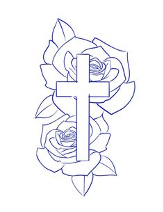 a cross and roses tattoo design