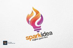 the logo for sparkidea is colorful and modern, with flames coming out of it