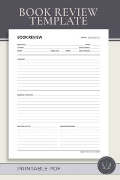 the book review template is shown in this image