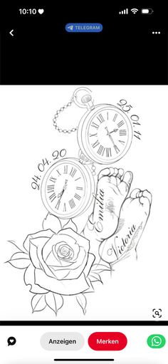 an iphone screen with a drawing of two clocks on it and the time is 11 00