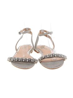 Jewel Badgley MIschka Sandals Size: 7 Shoes - used. No Fabric Content | Jewel Badgley MIschka Sandals: Silver Shoes - Size 7 Adjustable Low Heel Sandals For Party, Party Flats With Ankle Strap, Flat Sandals With Buckle Closure For Evening, Silver Flats For Evening In Summer, Silver Flats For Evening Summer Events, Silver Evening Flats For Summer, Flat Sandals With Heel Strap For Party, Party Flats With Heel Strap And Open Toe, Party Open Toe Flats With Heel Strap