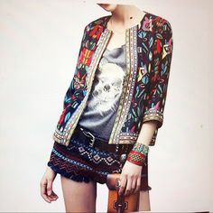 Nwt- Aztec Print Jacket W/ 3/4” Sleeve. This Jacket Comes Fully Lined. Gorgeous Embroidery Around The Edges Of Jacket And Beautiful Colors Throughout. Shoulder To Shoulder 15” Pit To Pit 19” Length 19.5” Black Floral Embroidered Outerwear For Summer, Black Summer Outerwear With Floral Embroidery, Black Floral Embroidered Summer Outerwear, Multicolor Embroidered Long Sleeve Summer Outerwear, Casual Multicolor Embroidered Outerwear For Summer, Casual Summer Outerwear With Multicolor Embroidery, Bohemian Jackets, Print Embroidery, Printed Jacket