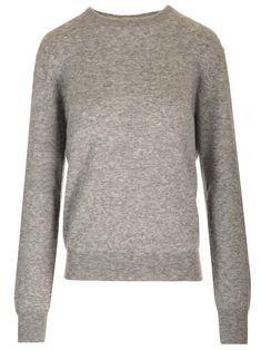 Grey melange cashmere and silk crewneck sweater from Saint Laurent. Grey V Neck Cashmere Sweater, Luxury Fine Knit Gray Sweater, Fitted Fine Knit Cashmere V-neck Sweater, Luxury Cashmere V-neck Sweater, Luxury Gray V-neck Sweater, Versace Designer, Best Wallet, Womens Cashmere, Cool Ties