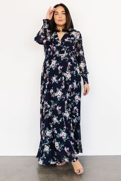 Looking for a perfect long sleeve maxi dress? This is it! Our Olivia Maxi Dress is stunning in pink floral. You'll wear it again and again! Modest Maternity Dresses, Modest Maternity, Weird Flowers, Wedding Guest Inspiration, Shower Outfits, Velvet Prom Dress, Baltic Born, Rust Dress, Maxi Dress Navy