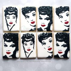 decorated cookies with black and white images of women