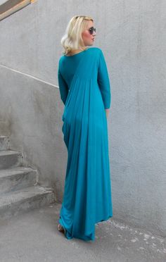 "New women draped dress with pleated shoulder. Long bridesmaid pintuck dress in a deep blue-green color that matches so perfectly the ocean. The extra soft fabric makes it comfortable to wear even in those rough dog days. Material: 95% viscose, 5% elastane Care instructions: Wash at 30 degrees. The model in the picture is size S. Can be made in ALL SIZES. If you have any other specific requirements, do not hesitate to contact me! I DO NOT CHARGE EXTRA MONEY for custom made items. All you need to Pre-draped Maxi Dress With Folds, Draped Dresses With Pleated Bodice For Bridesmaids, Bridesmaid Dress With Pleated Bodice And Draped Shape, Pleated Pre-draped Floor-length Maxi Dress, Solid Color Draped Ruched Dresses, Solid Color Draped Dress With Ruched Details, Solid Color Ruched Draped Dress, Ruched Draped Dress, Pre-draped Floor-length Dress With Folds