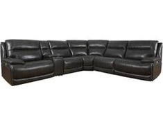 a black leather sectional sofa with two recliners on the bottom and one end