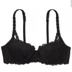 This Listing Is For The Color Pure Black Medium Lift Push-Up Padding Wide-Set Straps And Straight Cups Provide An Open Neckline High Center Underwire Lifts And Separates Structured, Underwire Cups Adjustable Straps Bow Details Hook-And-Eye Back Closure Partially Made From Recycled Materials * I Also Have One In The Color Coconut White Available In The Same Size In A Separate Listing. Black Balcony, Black Lace Bra, Balconette Bra, Denim Coat Jacket, Wide Fit Boots, Bra Women, Lace Bralette, Lace Bra, Push Up Bra