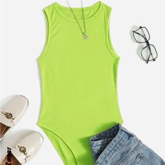 Shein Size Large. Never Worn, Cannot Return Neon Green Bodysuit, Green Cotton Bodysuit For Spring, Green Sleeveless Cotton Bodysuit, Green Sleeveless Bodysuit For Spring, Sleeveless Green Bodysuit For Spring, Casual Green Stretch Bodysuit, Green Casual Summer Bodysuit, Casual Green Summer Bodysuit, Casual Green Bodysuit For Summer