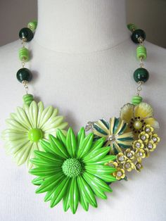 Statement Necklace Vintage Enamel Flower by JenniferJonesJewelry, $145.00 Green Flower Pendant Jewelry For Wedding, Green Flower Pendant Necklace For Wedding, Green Enamel Jewelry For Wedding, Green Flower-shaped Enamel Jewelry, Green Enamel Wedding Jewelry, Vintage Green Flower Shaped Jewelry, Unique Green Necklaces For Weddings, Unique Green Necklace For Wedding, Green Flower Shaped Jewelry With Floral Decoration