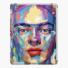 a painting of a woman's face with bright colors