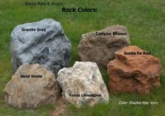 the rocks are labeled in different colors and sizes