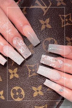 Louis Vuitton Nails Gucci Nails, Cute Acrylic Nail Designs, Simple Acrylic Nails, Long Acrylic Nails Coffin, Bling Acrylic Nails, Summer Acrylic Nails, Pink Acrylic Nails, Luxury Nails