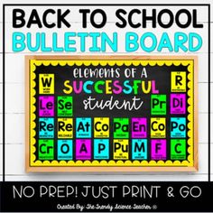 back to school bulletin board with the words, elements of a successful student and no prep just print & go