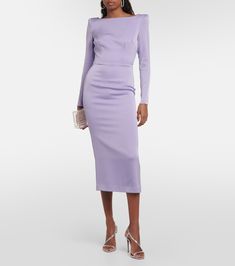 Elegant Silk Crepe Formal Dress, Spring Long Sleeve Crepe Dress, Long Sleeve Crepe Party Dress, Crepe Long Sleeve Dresses For Work, Fitted Crepe Dress For Evening, Elegant Silk Crepe Cocktail Dress, Long Sleeve Crepe Dresses For Work, Fitted Silk Crepe Dresses, Chic Silk Crepe Cocktail Dress