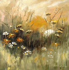 an oil painting of wildflowers and grasses