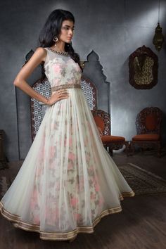 Embrace the high voltage exuberant hues of summer with this trendy Anarkali suit. Buy Anarkali Suits online - http://www.aishwaryadesignstudio.com/floral-print-hued-floor-length-anarkali Latest Salwar Kameez Designs, New Fashion Clothes, Latest Salwar Kameez, Kameez Designs, Fancy Dress Outfits