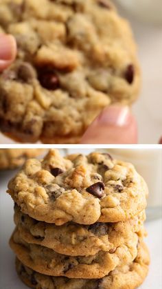 three different views of chocolate chip cookies