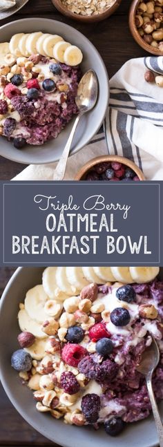 a bowl filled with oatmeal and blueberries