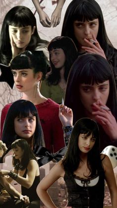 the collage shows many different women with black hair