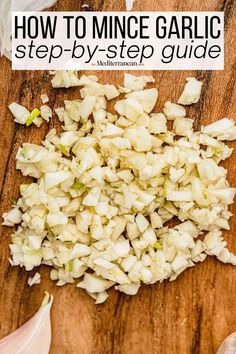 garlic being chopped up on a cutting board with text overlay how to mince garlic step - by - step guide