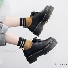 Lasaky - Robust Leather Platform Martin Shoes with Thick Soles and Low Cut Design Martin Shoes, Comfortable Loafers, Platform High Heel Shoes, Trendy Chic, Block Heel Boots, Peep Toe Sandals, Platform High Heels, Rice Flour, Martin Boots